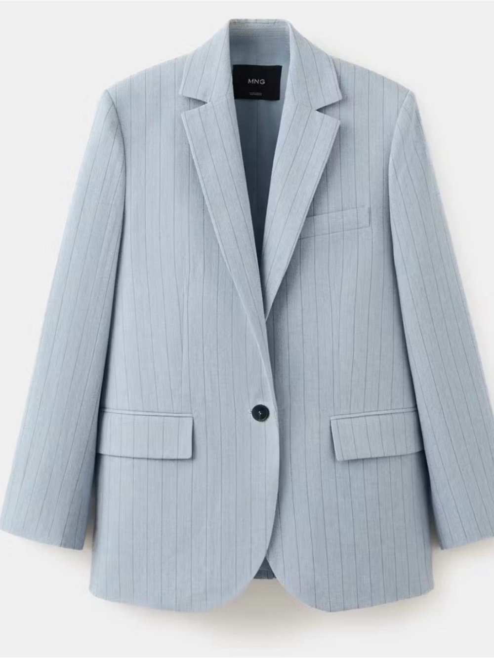 Mango Pale Blue Pinstripe Single-Button Blazer